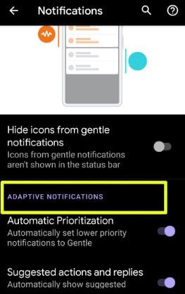 Android Q Beta 4 Adaptive notifikationsindstillinger