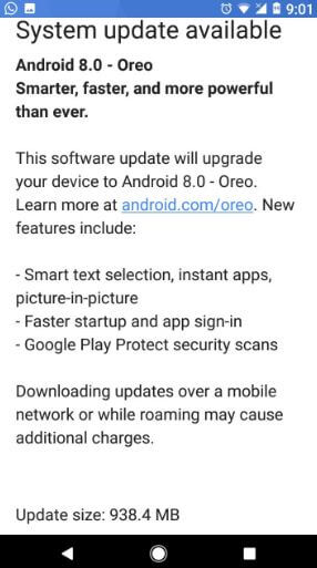 Google Pixel får OTA-opdatering android 8.0 Oreo