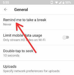 Tid til at tage en pause YouTube i Android-enhed