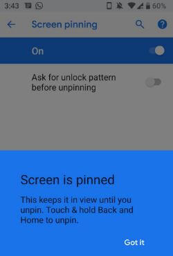 Aktivér skærmfastgørelse i Android P 9.0