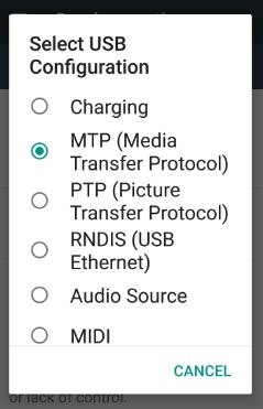 USB-konfigurationsindstillinger i nougat 7.0