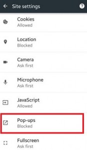 blokere pop op-vinduer på Chrome Android