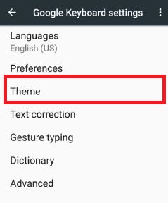Indstillinger for Google Keyboard-tema på Nougat